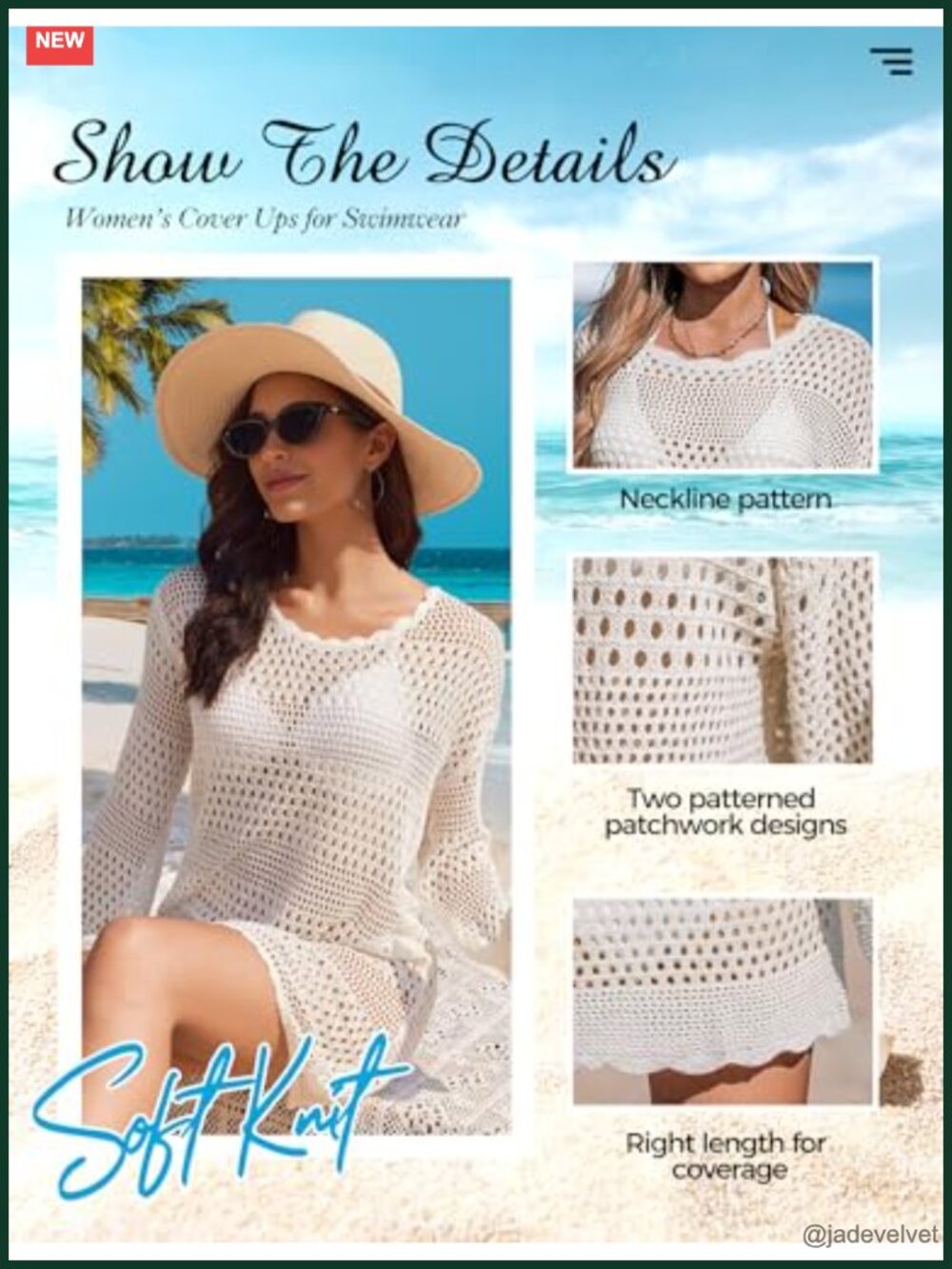Crochet Swimsuit Cover Up Summer Beach Dress Vacation Outfit - Picture 3 of 6